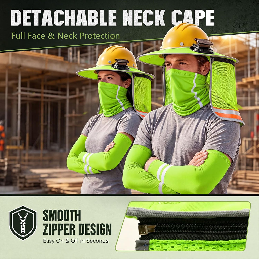 Hard Hat Sun Shade with Dual Solar Fans, Neck Cover & Arm Sleeves