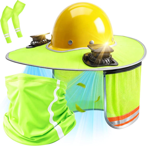 Hard Hat Sun Shade with Dual Solar Fans, Neck Cover & Arm Sleeves